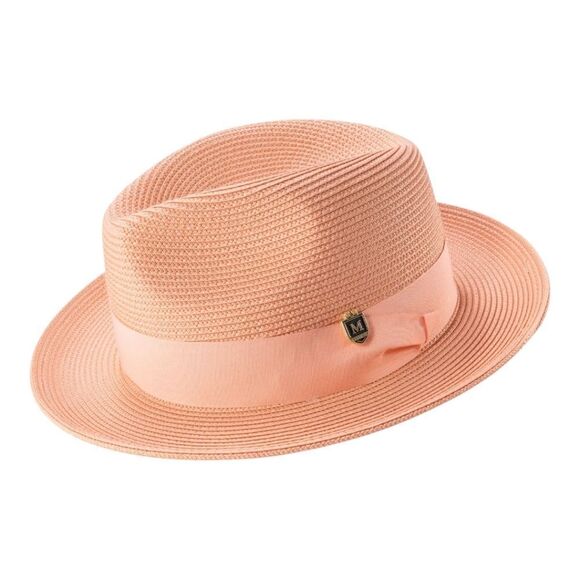 MONTIQUE MENS PEACH WIDE BRIM PINCH FEDORA HAT W/ MATCHING GROSGRAIN RIBBON H42 - Picture 2 of 2